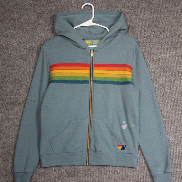 Aviator Nation Hoodie Full Zip Small S Mens Rainbow Stripe Sweatshirt - Picture 1 of 6